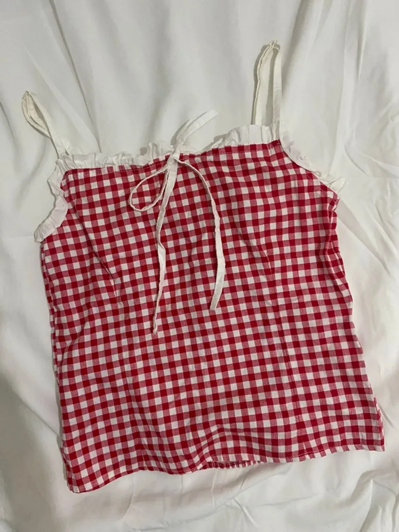 Red Gingham Ruffle Tank Top (Preloved - Sweet Style) photo 1