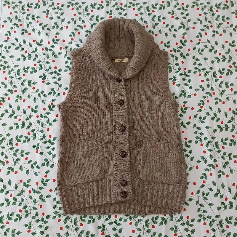 heart market vintage mocca style sleeveless knit cardigan photo 1