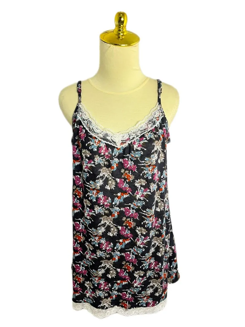 VASSAFULL navy floral lace trim romantic tanktop photo 1
