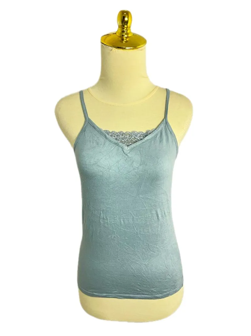 PETITGRAIN sage green lace trim v neck tanktop photo 1