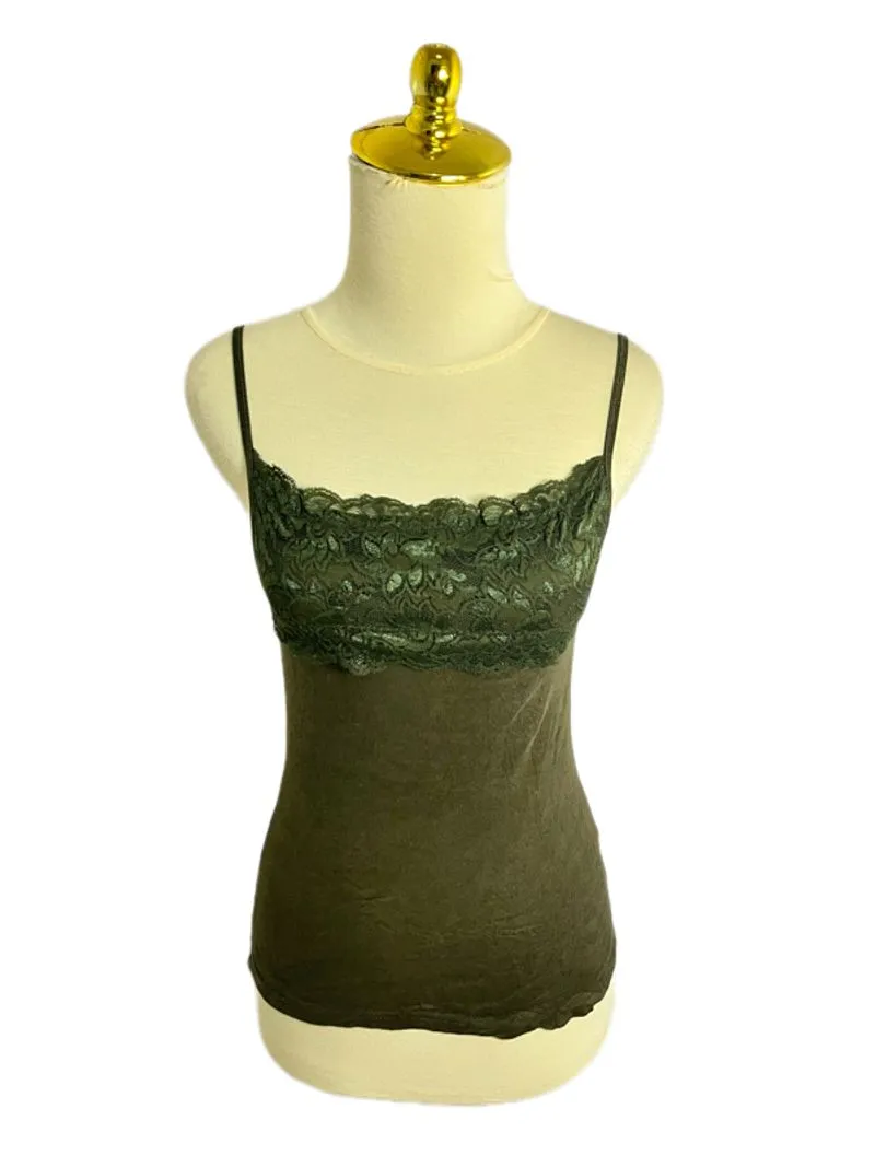 ALLEG RESSE green floral lace trim spaghetti strap tanktop photo 1