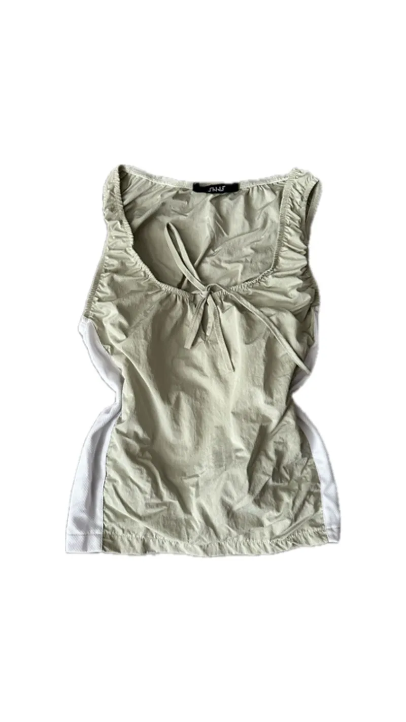 Skins ruched ribbon parachute tank top in light sage photo 1