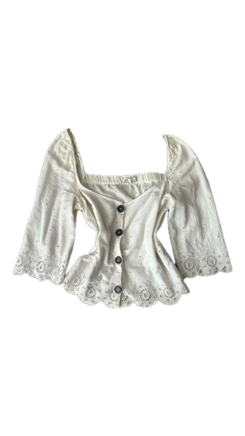 Zara TRF broken white half sleeve top floral photo 1