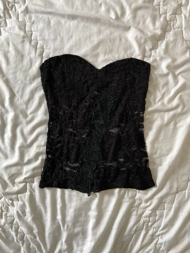 mesh embroidered black tube top. double photo 1