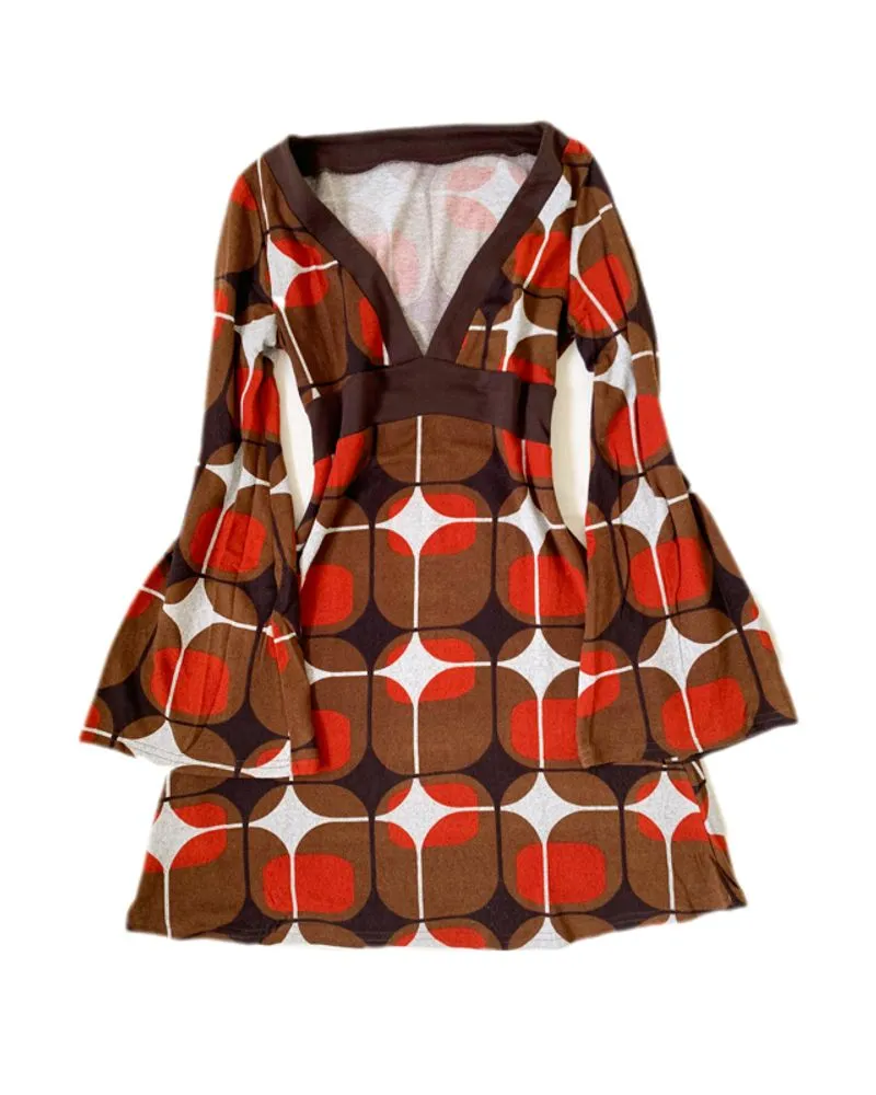 Groovy brown geometric patterned dress photo 1