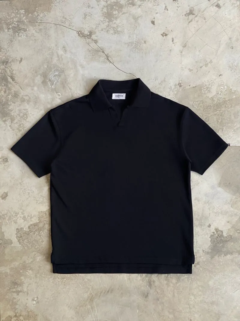 Zavanas  buttonless polo shirt black kaos berkerah tanpa kan photo 1