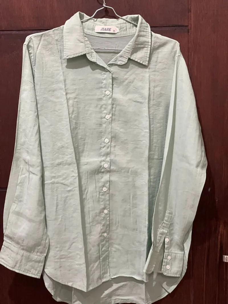 Kemaja warna matcha, Y2K, Branded, HnM, not uniqlo, zara, be photo 1