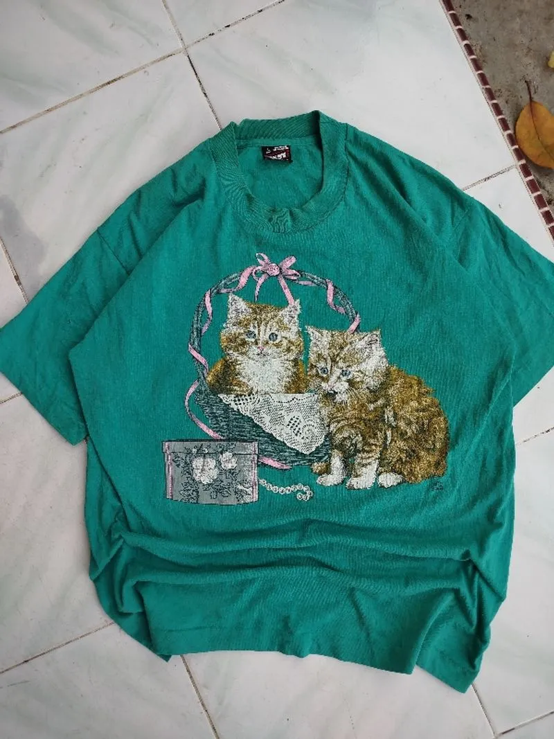 RARE! BEST Fruit of The Loom USA Vintage Kucing Teal 1994 photo 1