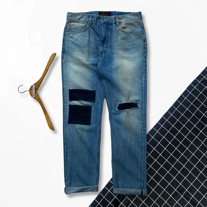 Uniform bridge selvedge patchwork denim pants photo 1