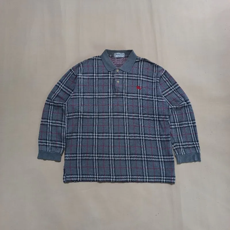 Vtg 90's Burberrys Nova Check Grey Poloshirts Long photo 1