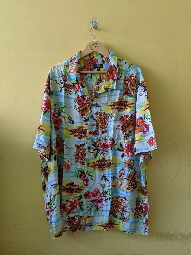 George Blue Tropical Flowers Hawaiian Shirts 3XL photo 1