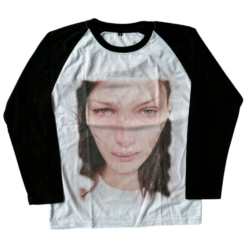 Y2K Goth T-shirt Wanita white black photo 1