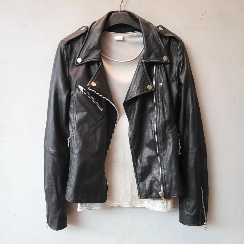 Size M kulit domba jaket kulit asli ramones crop cewek photo 1