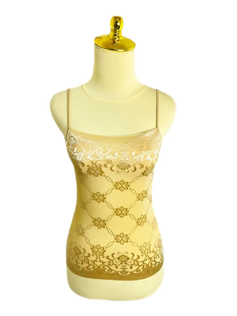 cream nude floral lace spaghetti strap sheer tanktop  photo 1