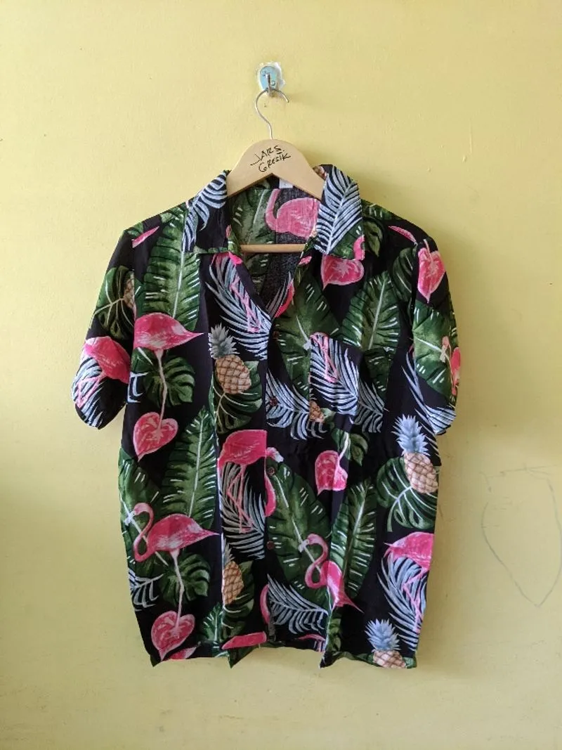 Men's Black Floral Pineapple Flamingo Hawaiian Shirts photo 1