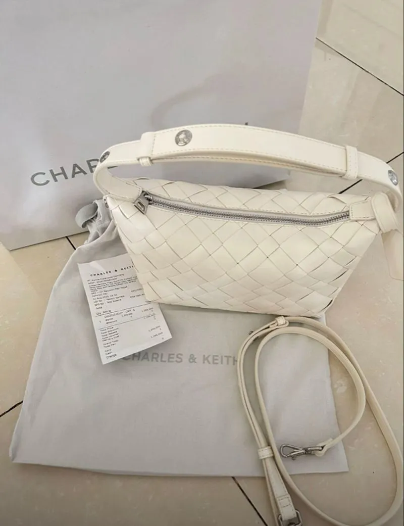 CHARLES & KEITH Cream Ivette Woven Elongated Shoulder Bag photo 1