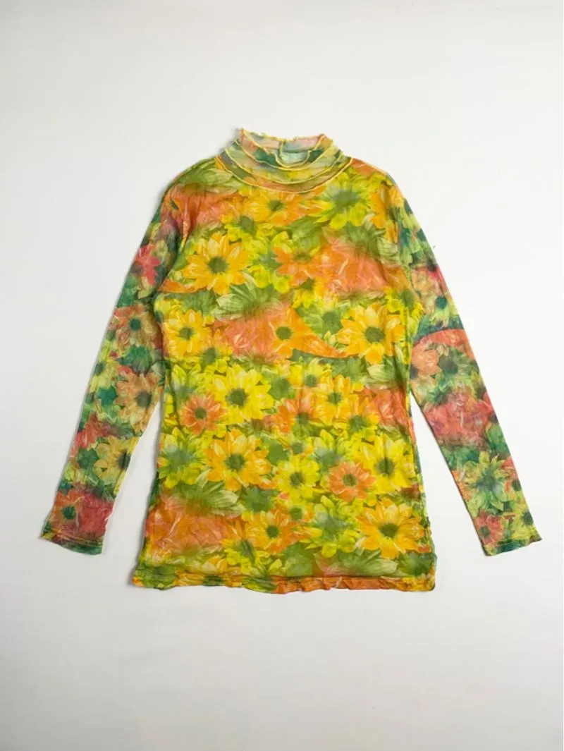 Y2k Flower Mesh Top Graphic Multicolor photo 1