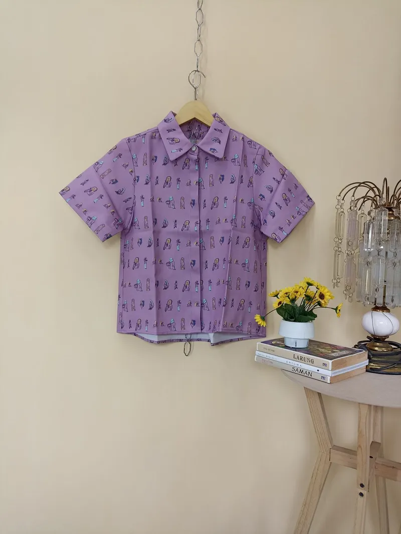 Vintage Luxury Shirt Wanita red pink black blue photo 1