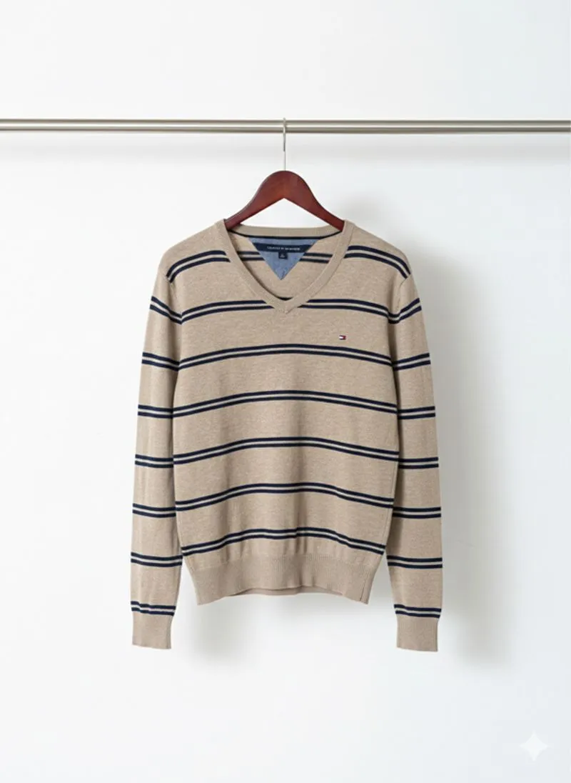 Sweater Tommy Hilfiger Stripe Knitwear Rajut Pria Kerah V photo 1