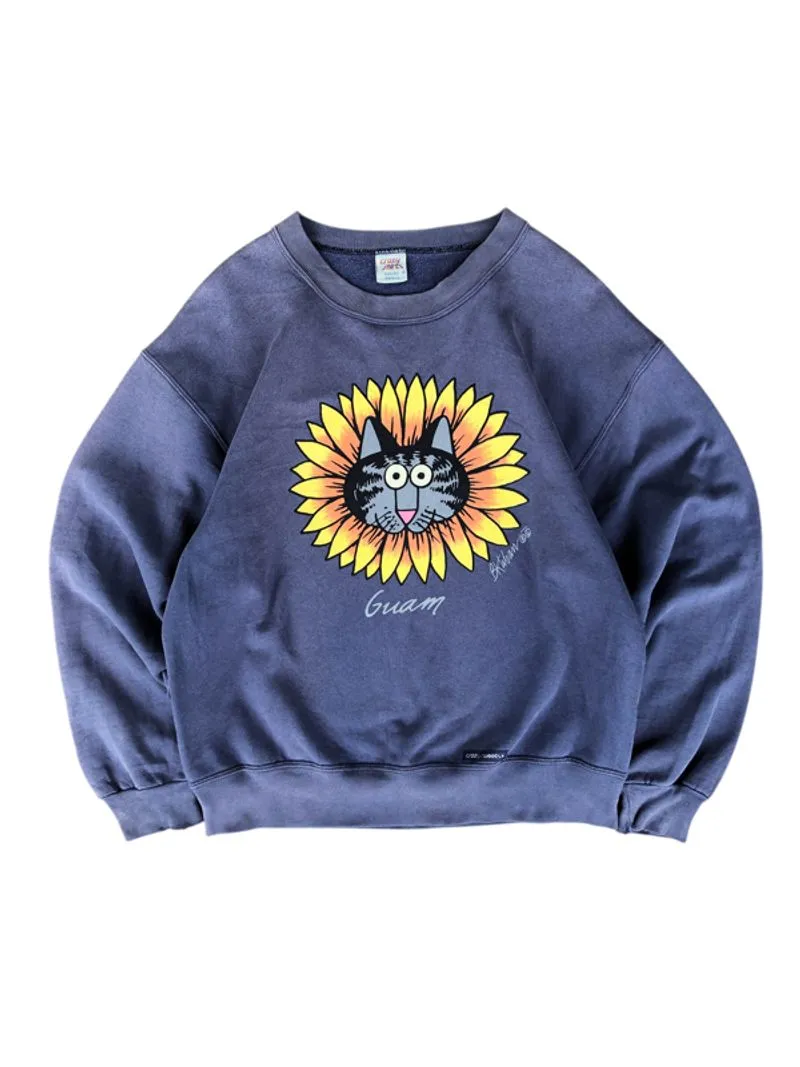 Vintage Crazy Shirt Cat Sunflower Hawaii Sweatshirt photo 1