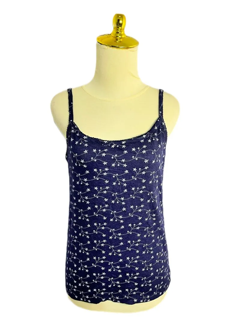 MELLOW WITH navy blue white ditsy floral lace tanktop photo 1