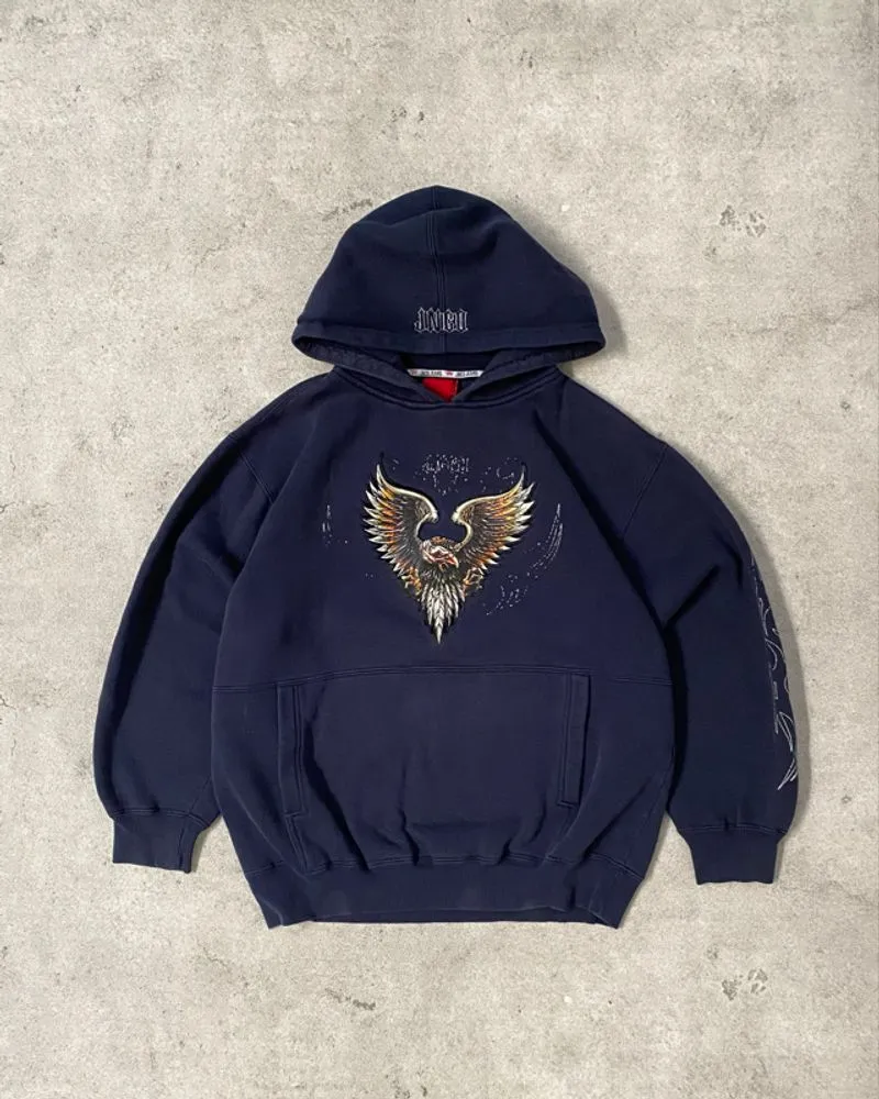 2000s Vtg JNCO Eagle Faded Navy Boxy Hoodie photo 1