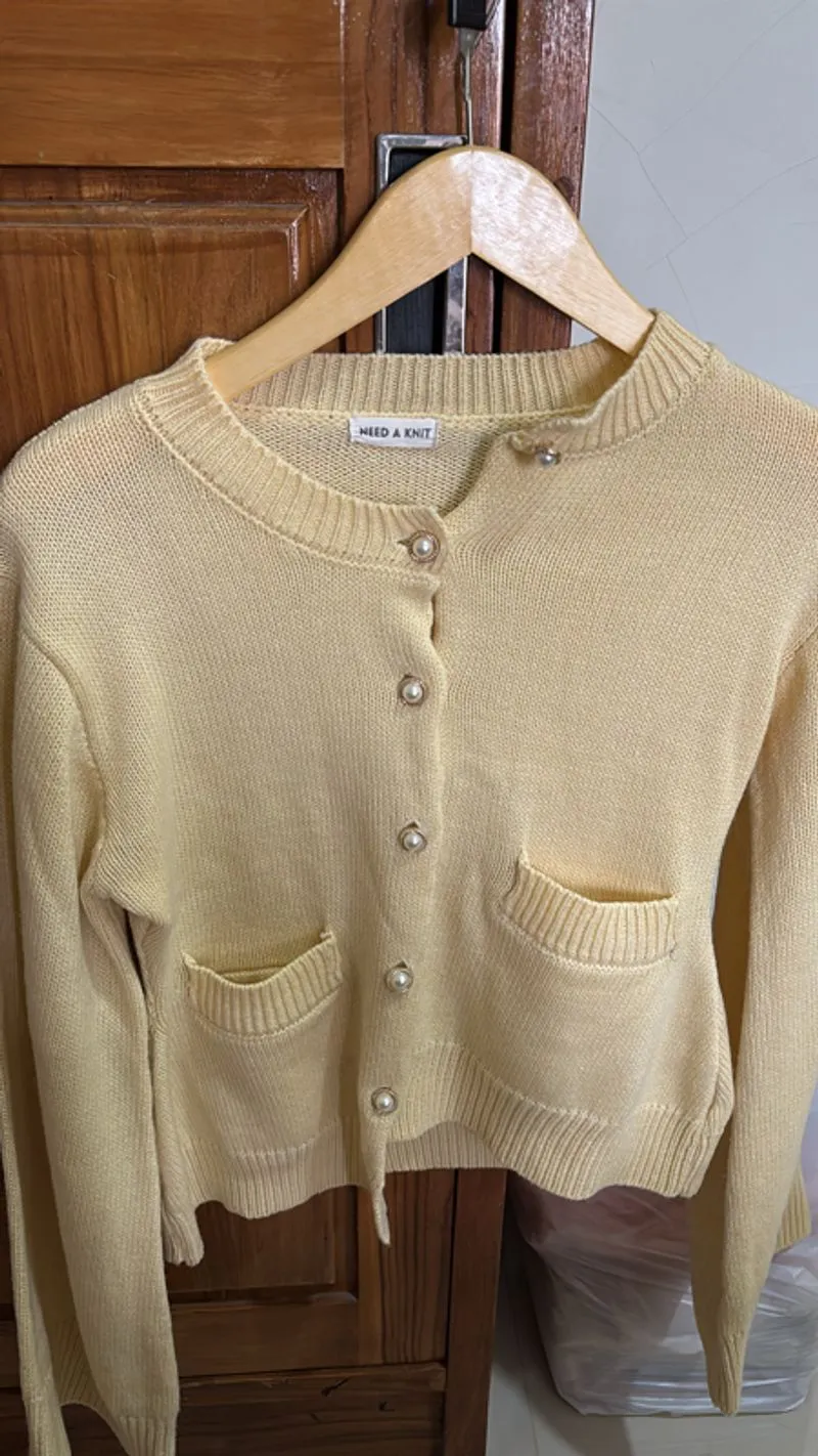 Casual Cardigan Wanita yellow cream photo 1