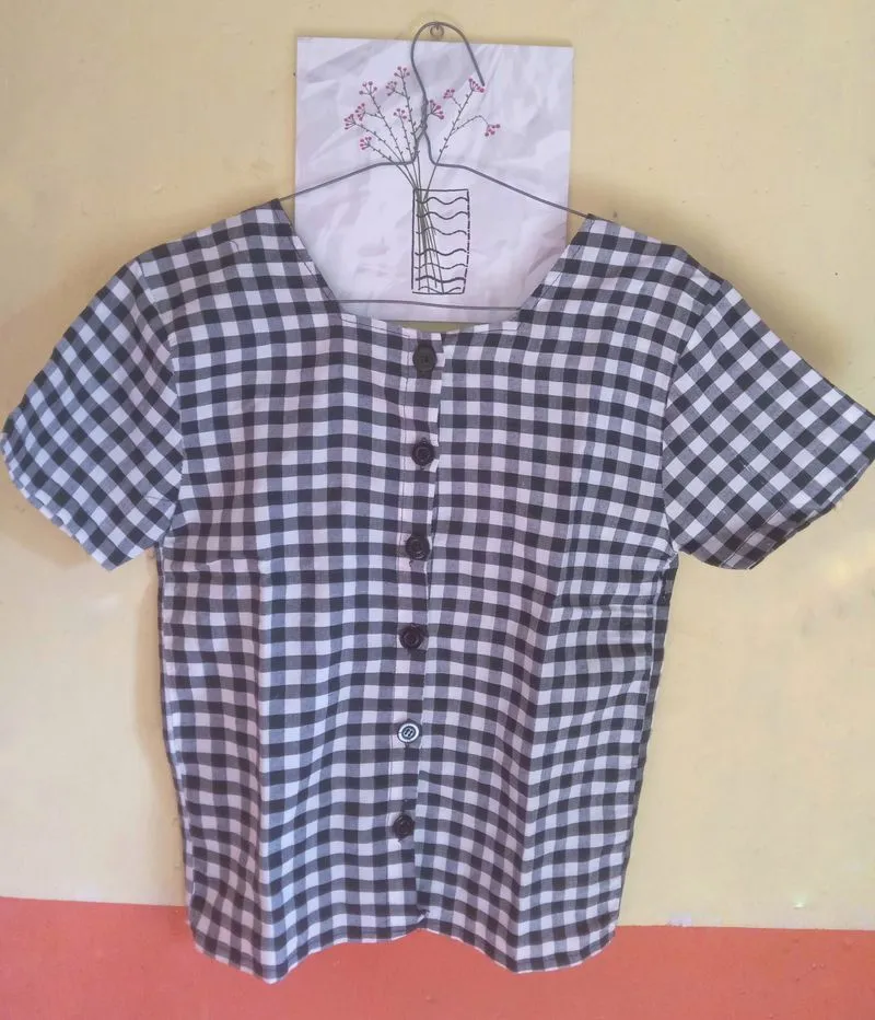 kemeja tartan wanita crop top photo 1