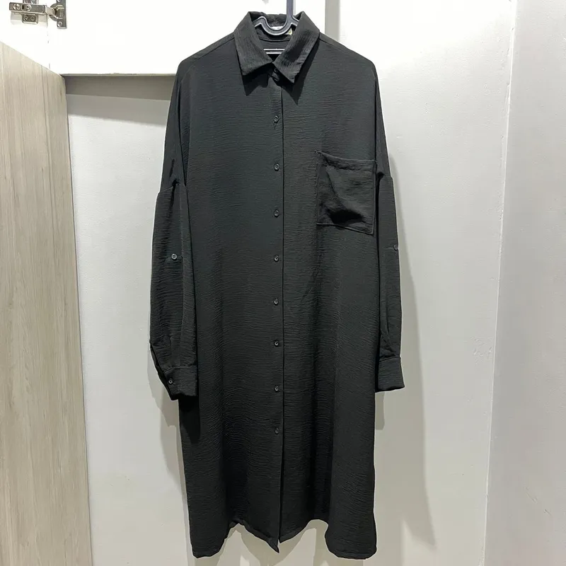 Minimalist Casual Shirt dress Wanita black photo 1
