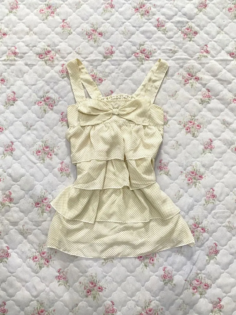 Tanktop polka smoke cream umpak coquette fairy kawai y2k photo 1