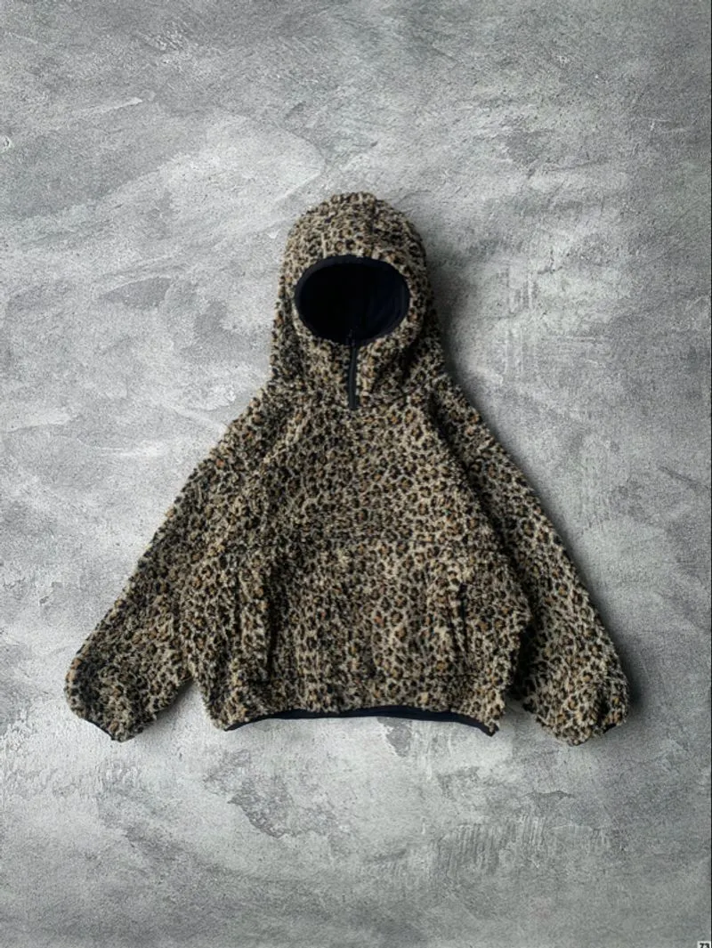 LEOPARD SHERPA HOODIE HALFZIP photo 1