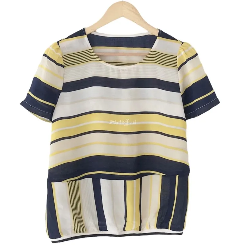 Minimalist Casual Blouse Wanita navy yellow photo 1