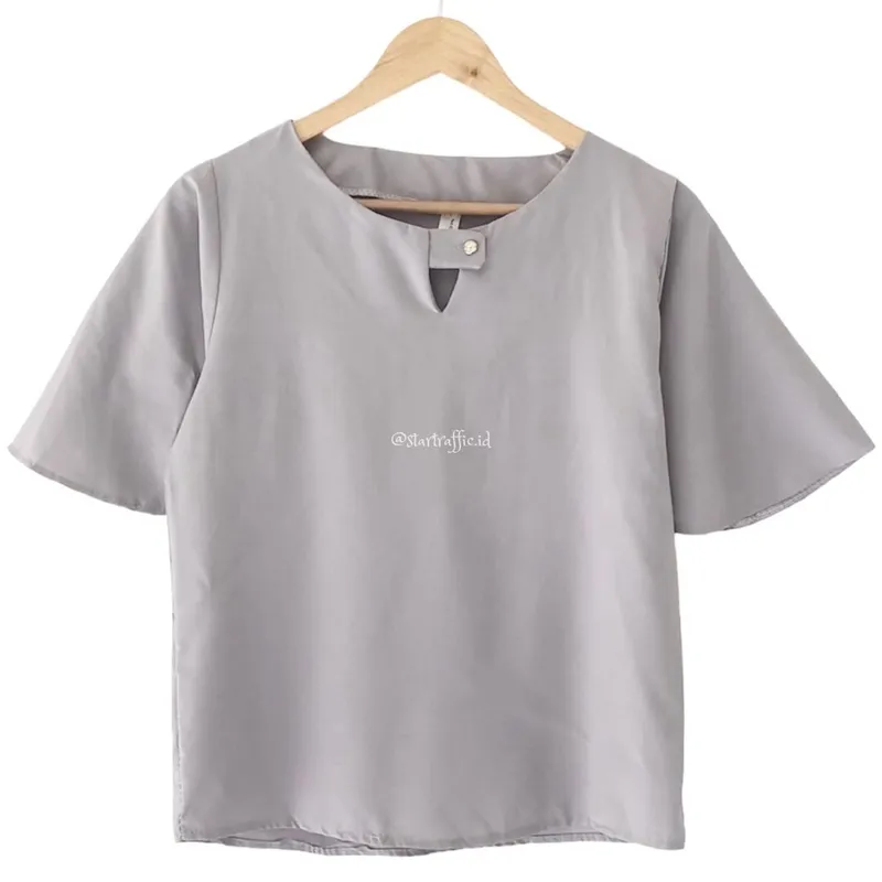 Minimalist Casual Blouse Wanita gray photo 1