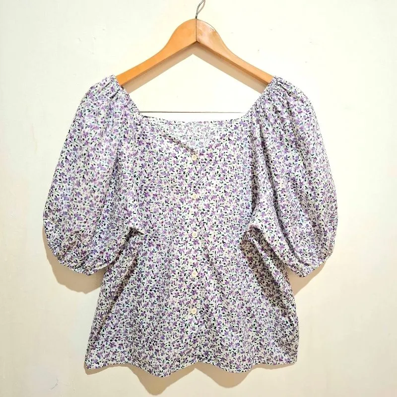 Shirt EMIT Baloon Cotton Flower Pattern Purple (L) photo 1