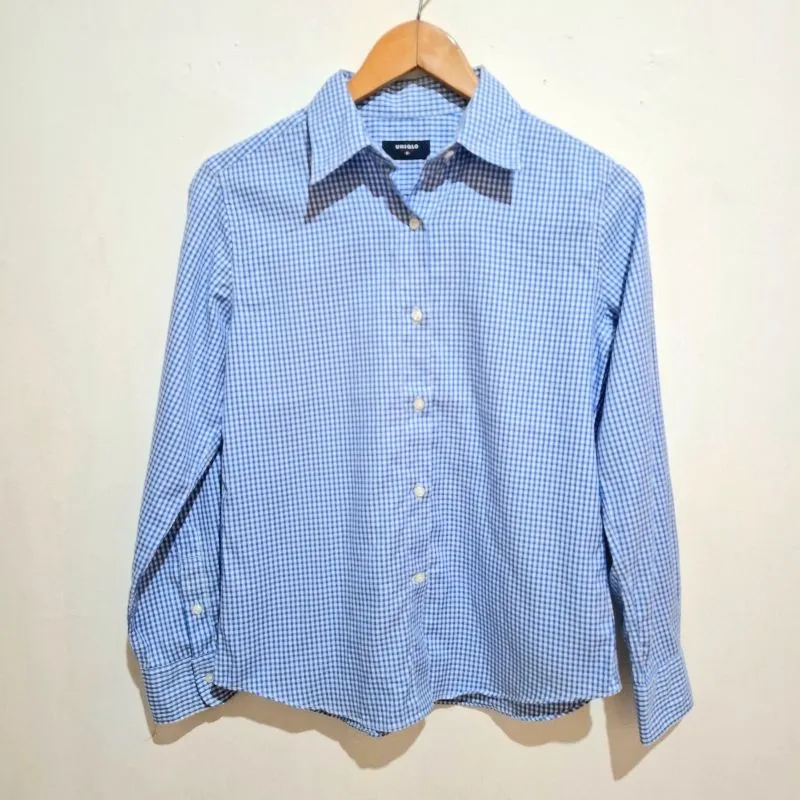 Shirt UNIQLO Square Pattern Baby Blue (M) photo 1