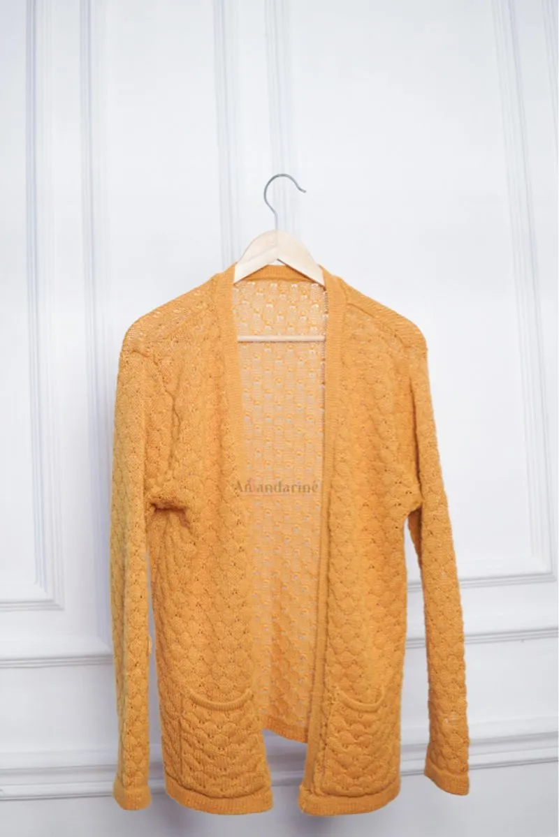 🧶 Summer Open-Knit Cardigan Yellow Mustard 🧶 photo 1
