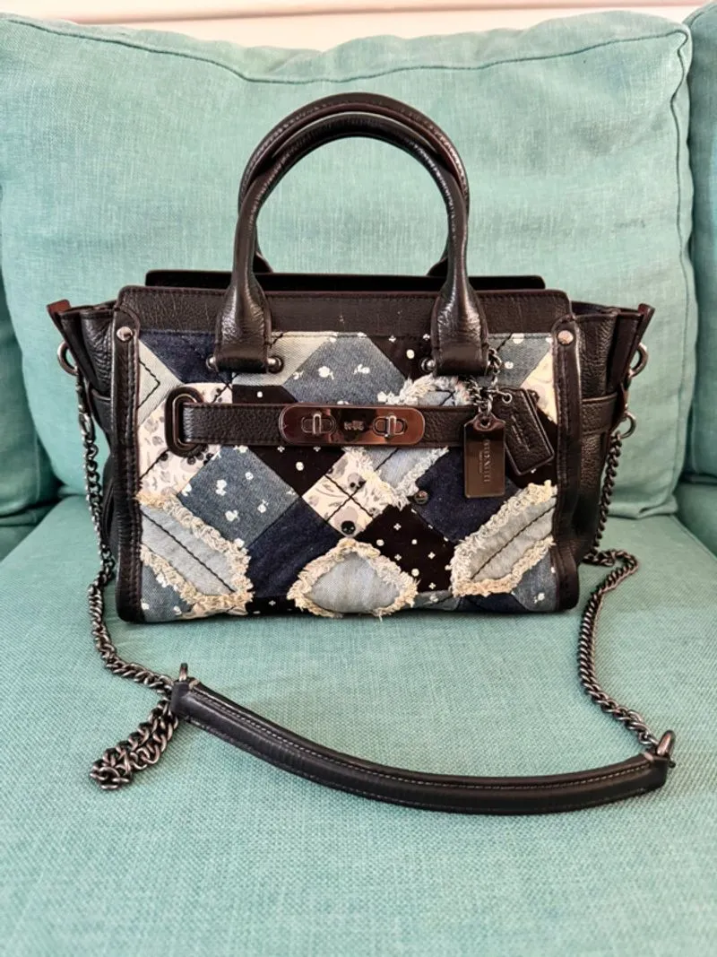 Coach swagger denim patchwork shoulder bag photo 1