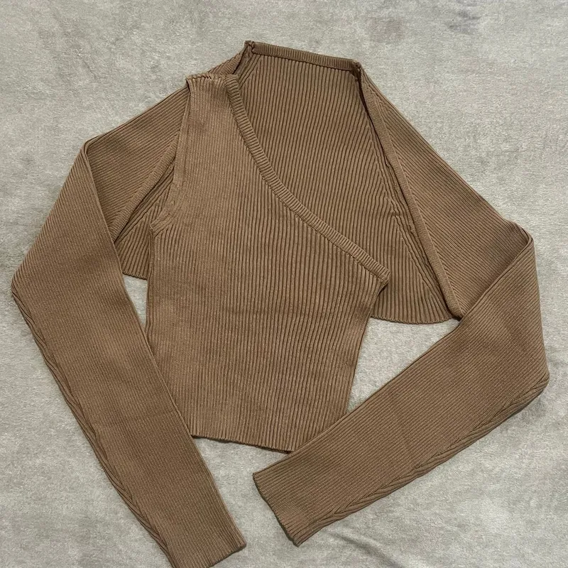 Minimalist Casual Crop top Wanita brown photo 1