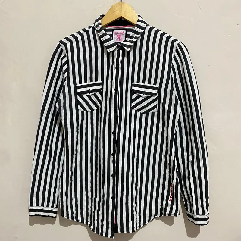 Casual Shirt Wanita white black photo 1