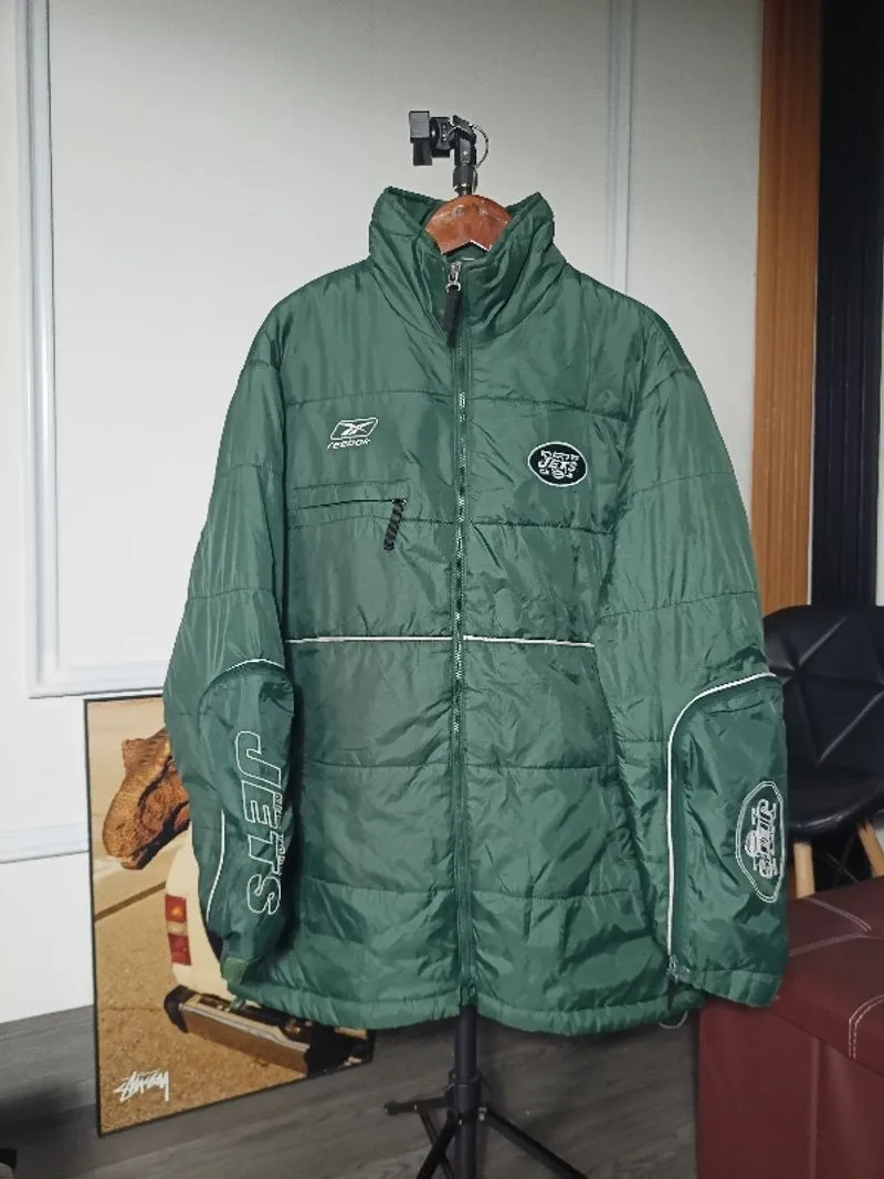 Jaket Puffer Reebok  NFL New York Jets Vintage Hijau photo 1