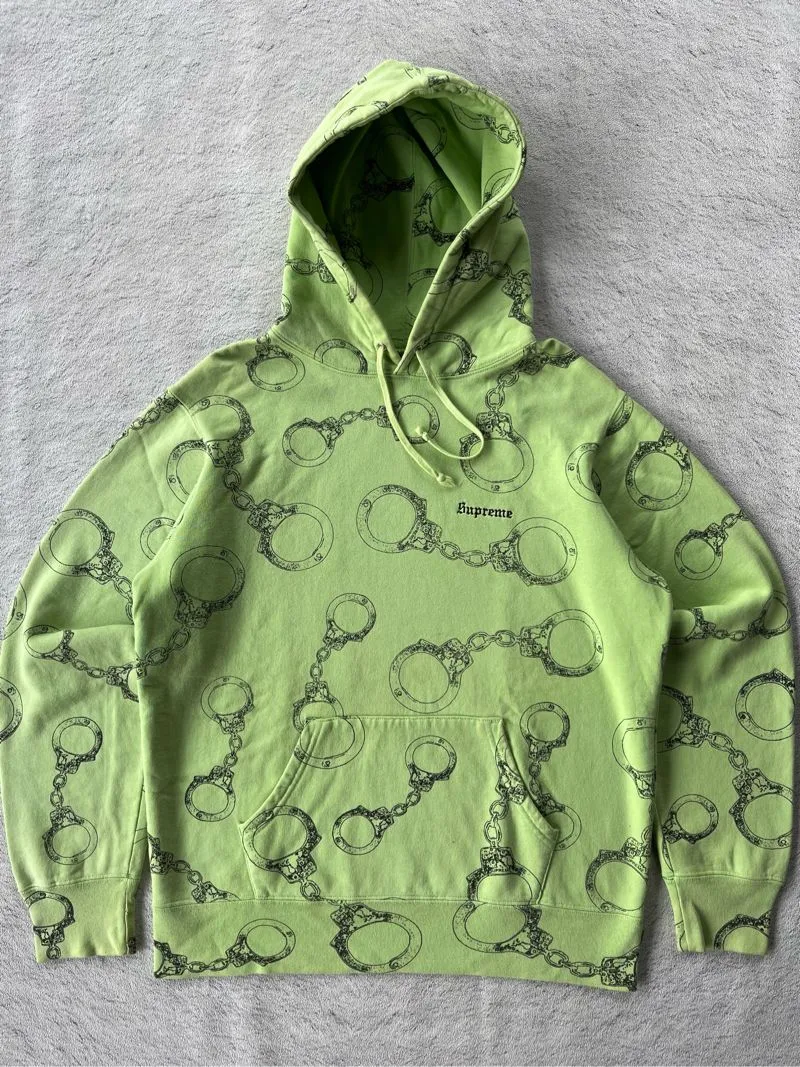 SUPREME HANDCUFFS HOODED SWEATSHIRT BRIGHT GREEN FW17 photo 1