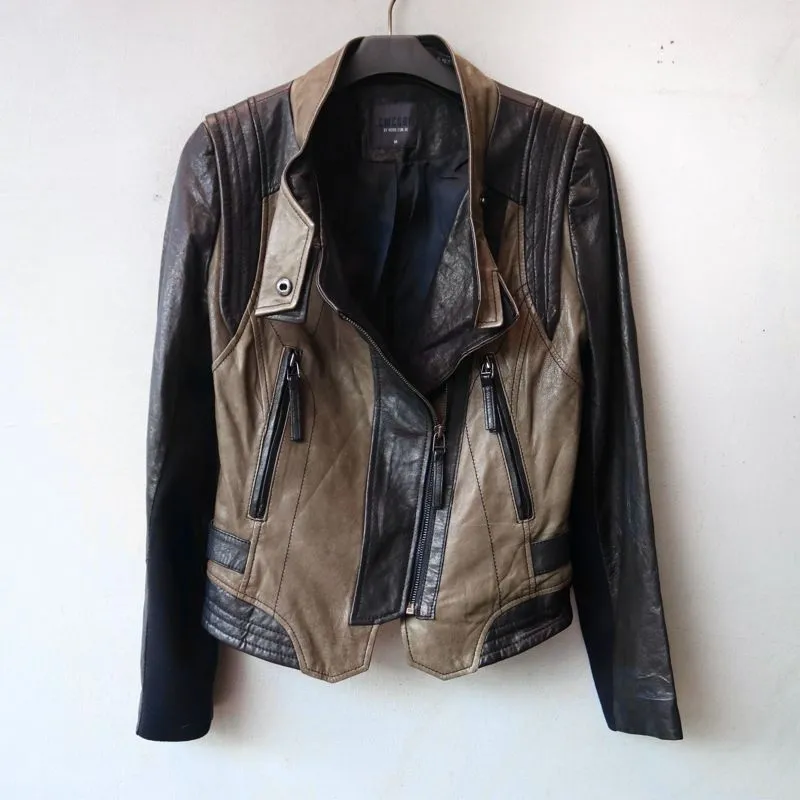 Jaket kulit asli domba kombinasi cewek ramones crop biker wa photo 1