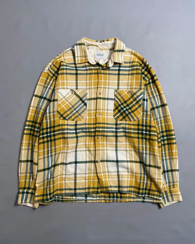 Kemeja Flannel Benetton Double Pocket Casual Pria Yellow photo 1