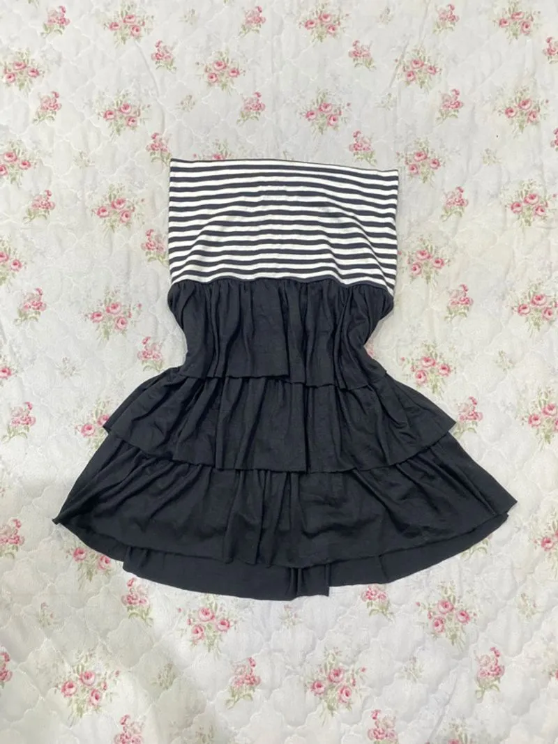 minidress kemben umpak salur black cute coquette vintage photo 1