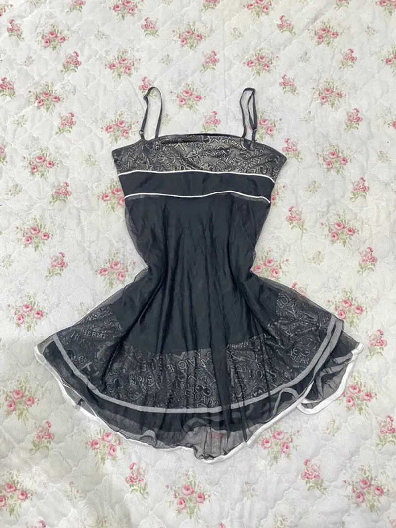 Minidress blavk fullprint tile gothic grunge vintage kawai y photo 1