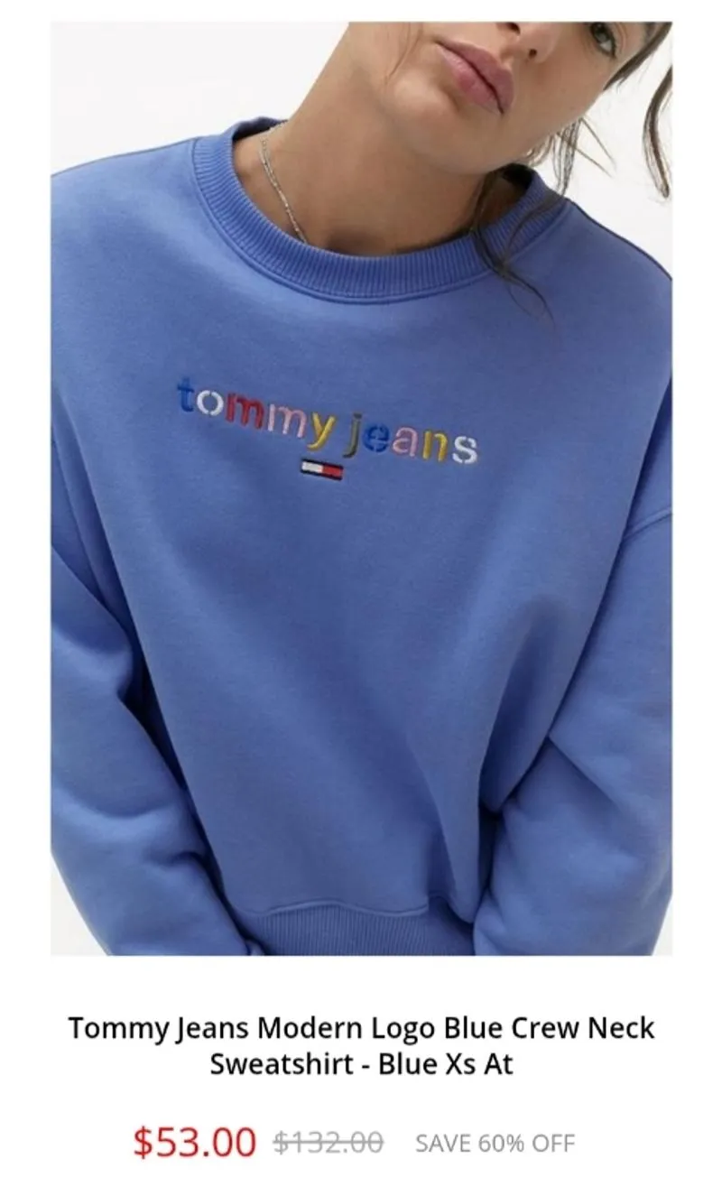 Tommy Jeans Modern Logo Blue Crew Neck Sweatshirt Original photo 1