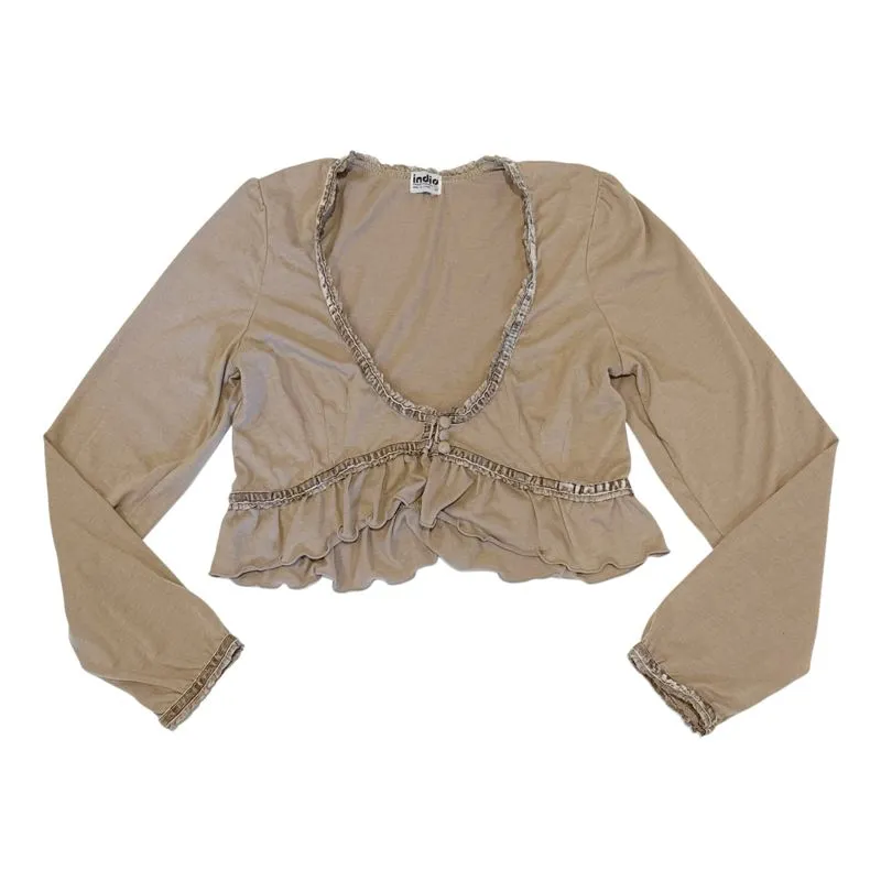 Brown Cottage Velvet List Crop Bolero Cardigan photo 1