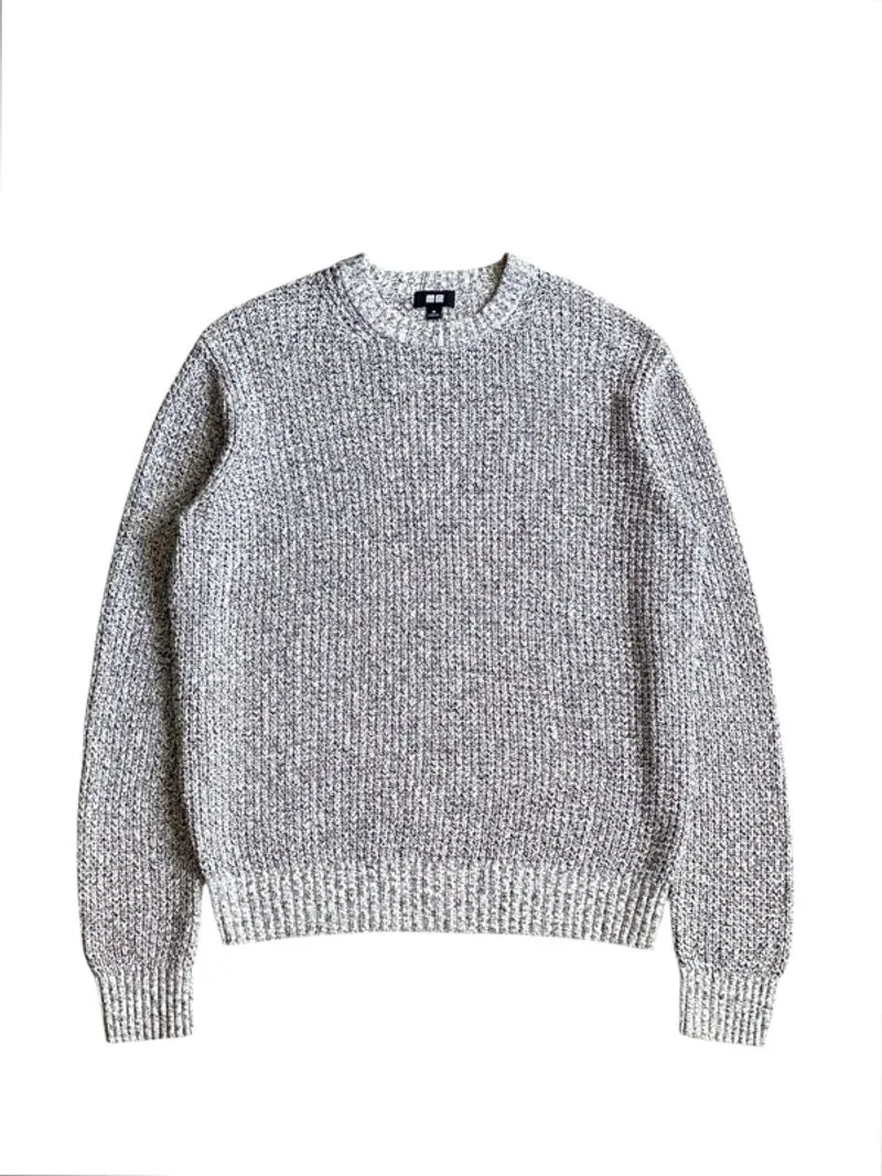 Uniqlo waffle knitted sweater shattered white oreo crewneck  photo 1