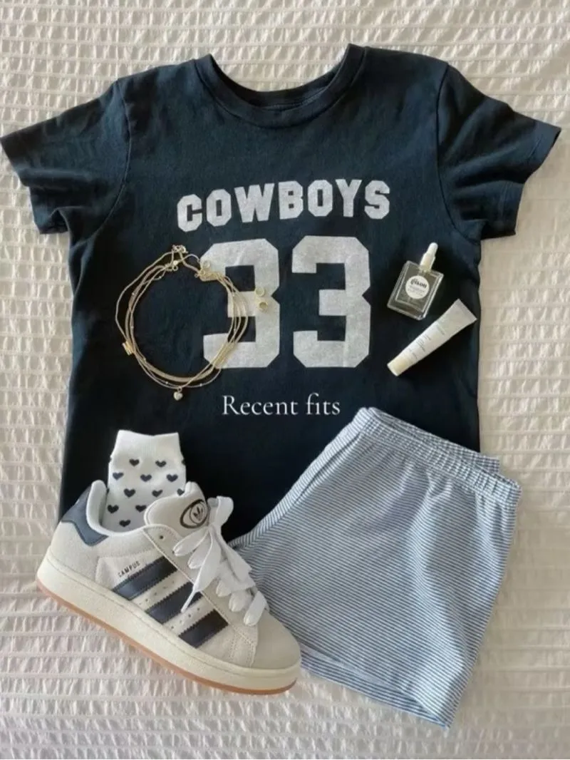 Cowboy 33 Baby Tee Y2K Off Shoulder Crop Top photo 1