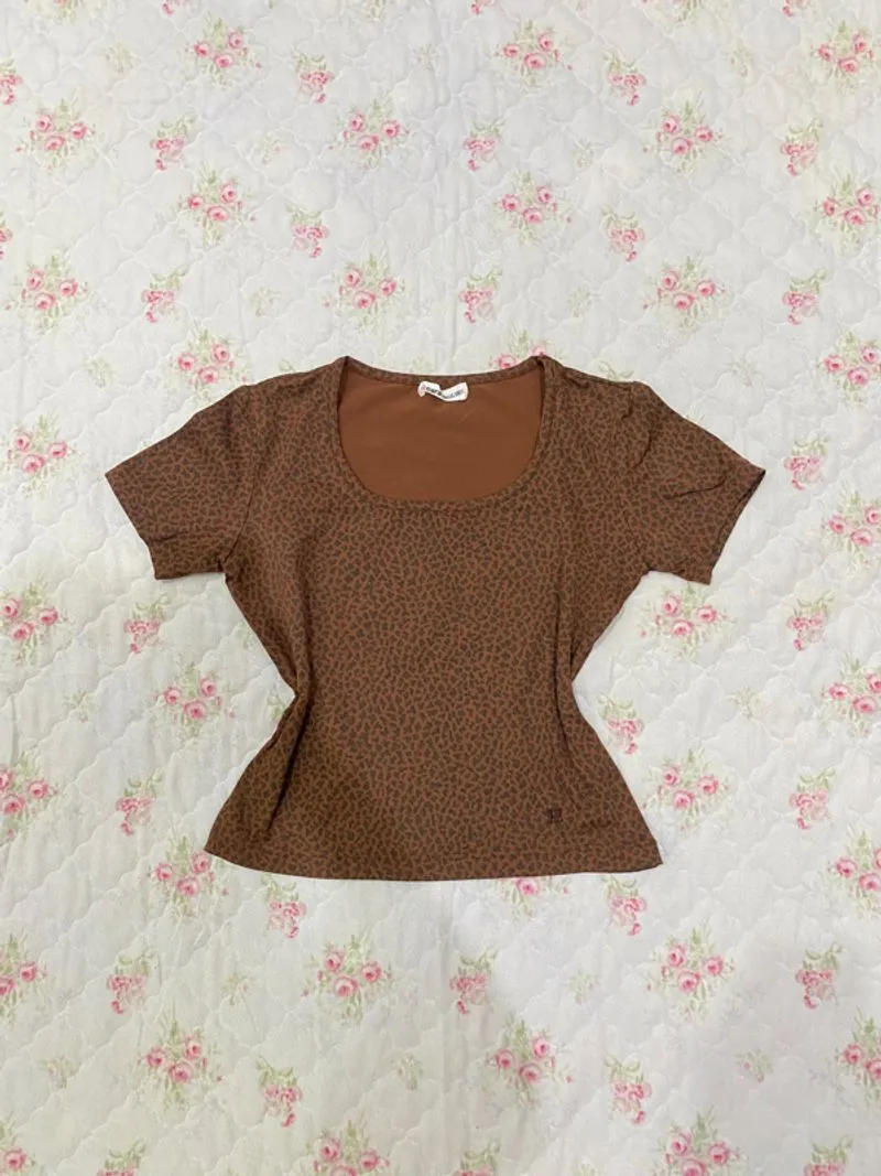 top leopard briwn presbody casual babytee fullprint cute y2k photo 1